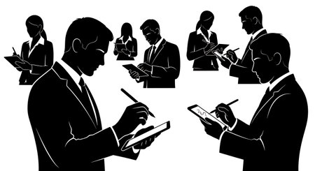 Black Solid Digital Signature Silhouettes Set of Six on White Background isolated on plain white background.のイラスト素材