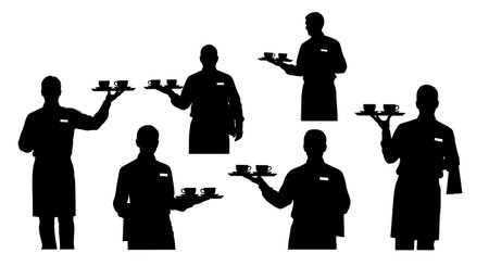 Black Solid Meeting Catering Silhouettes Set of Six on White Background isolated on plain white...