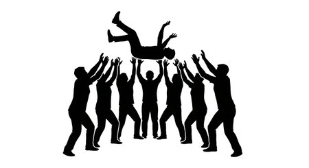 Black Solid Team Building Silhouettes Set of Six on White Background isolated on plain white...