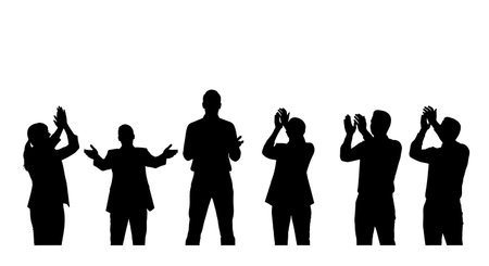 Black Solid Speaker Clapping Silhouettes Set of Six on White Background isolated on plain white background.のイラスト素材