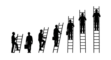 Black Solid Speaker With Ladder Silhouettes Set of Six on White Background isolated on plain white background.のイラスト素材