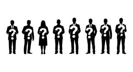 Black Solid Speaker With Question Mark Silhouettes Set of Six on White Background isolated on plain...