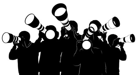 Black Solid Wide Angle Photographer Silhouettes Set of Six on White Background isolated on plain white background.のイラスト素材