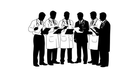 Black Solid Doctor Consultation Silhouettes Set of Six isolated on plain white background.のイラスト素材