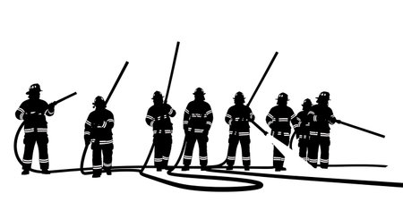 Black Solid Firefighter Washing Down Silhouettes Set of Six isolated on plain white background.のイラスト素材