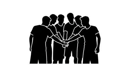 Black Solid Team Huddle Silhouettes Set of Six on White Background isolated on plain white background.のイラスト素材