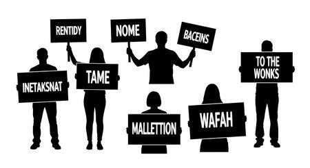 Black Solid Speaker With Sign Silhouettes Set of Six on White Background isolated on plain white...