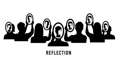 Black Solid Speaker With Mirror Silhouettes Set of Six on White Background isolated on plain white...