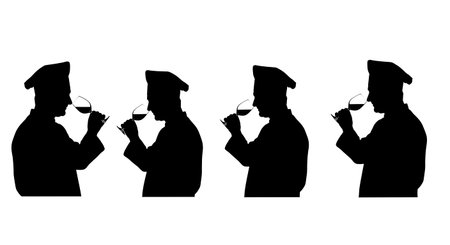 Black Solid Chef Smelling Wine Silhouettes Set of Six isolated on plain white background.のイラスト素材