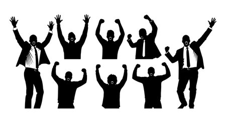 Black Solid Motivational Speaker Silhouettes Set of Six on White Background isolated on plain white background.のイラスト素材