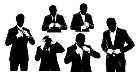 Black Solid Meeting Preparation Silhouettes Set of Six on White Background isolated on plain white background.のイラスト素材