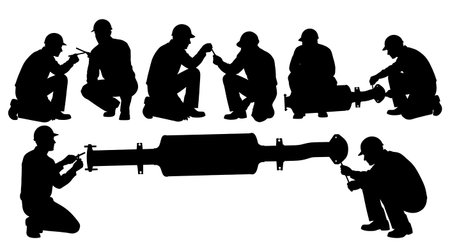Black Solid Mechanic Catalytic Silhouettes Set of Six on White Background isolated on plain white...