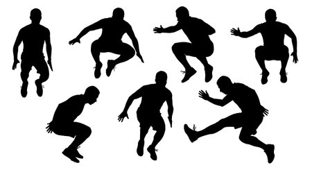 Black Solid Skipping Run Drill Silhouettes Set of Six on White Background isolated on plain white background.のイラスト素材