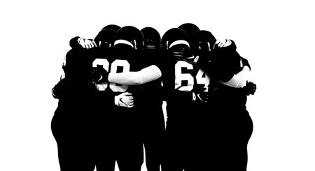 Football Teammates Group Hug and Bonding Silhouettes isolated on plain white background.のイラスト素材