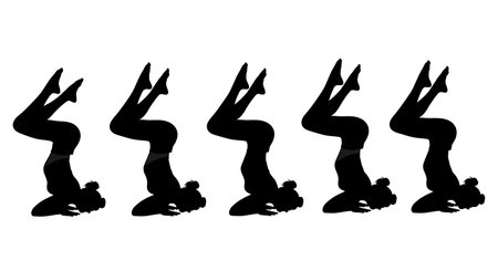 Black Solid Shoulderstand Silhouettes Set of Six on White Background isolated on plain white...