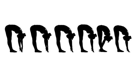 Black Solid Standing Fold Silhouettes Set of Six on White Background isolated on plain white background.のイラスト素材