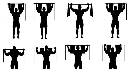 Black Solid Bodybuilder Waiters Carry Silhouettes Set of Six on White Background isolated on plain...