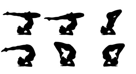 Black Solid Peacock Pose Silhouettes Set of Six on White Background isolated on plain white...