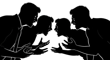 Football Player Face to Face Tension Silhouettes isolated on plain white background.