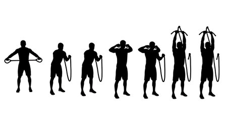 Black Solid Face Pull Silhouettes Set of Six on White Background isolated on plain white background.