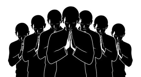 Football Player Apology Hand Gesture Silhouettes isolated on plain white background.のイラスト素材