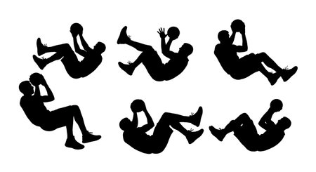 Black Solid Basketball Taking Charge Silhouettes Set of Six on White Background isolated on plain white background.のイラスト素材