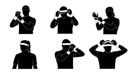 Black Solid Basketball Accessories Silhouettes Set of Six on White Background isolated on plain white background.のイラスト素材