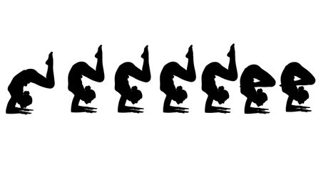 Black Solid Fallen Angel Silhouettes Set of Six on White Background isolated on plain white...