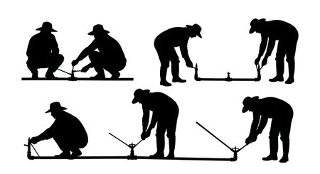 Black Solid Farmer Irrigation Silhouettes Set of Six on White Background isolated on plain white...