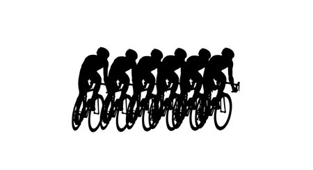Black Solid Peloton Group Cycling Silhouettes Set of Six on White Background isolated on plain white background.のイラスト素材