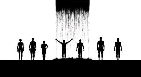 Black Solid Pool Waterfall Silhouettes Set of Six on White Background isolated on plain white background.のイラスト素材