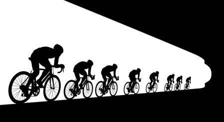 Black Solid Cyclist in Tunnel Silhouettes Set of Six on White Background isolated on plain white...