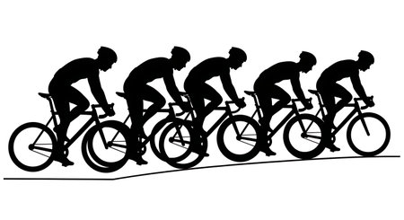 Black Solid Cyclist Track Stand Silhouettes Set of Six on White Background isolated on plain white background.のイラスト素材