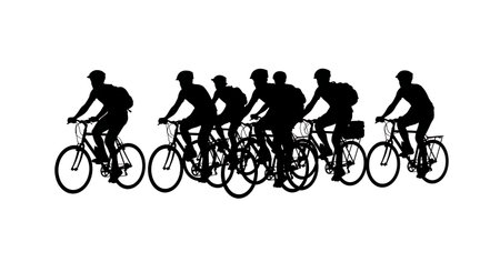 Black Solid Tall Bike Silhouettes Set of Six on White Background isolated on plain white background.のイラスト素材