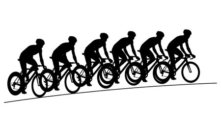 Black Solid Cyclist Track Stand Silhouettes Set of Six on White Background isolated on plain white background.のイラスト素材