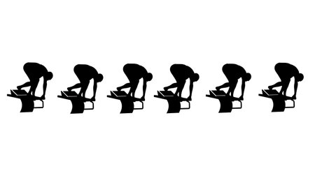 Black Solid Take Your Marks Silhouettes Set of Six on White Background isolated on plain white background.のイラスト素材
