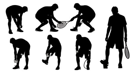 Black Solid Tennis Clay Tap Silhouettes Set of Six on White Background isolated on plain white background.のイラスト素材