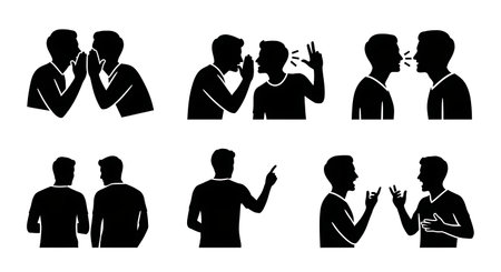 Black Solid Tennis Doubles Strategy Silhouettes Set of Six on White Background isolated on plain white background.のイラスト素材