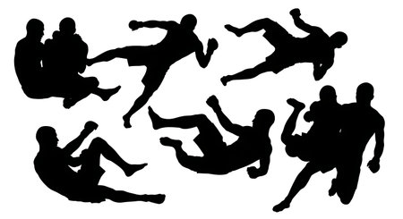 Black Solid Sprawl Defense Silhouettes Set of Six isolated on plain white background.のイラスト素材