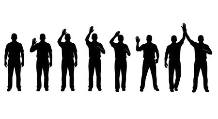 Black Solid Referee TKO Signal Silhouettes Set of Six isolated on plain white background.のイラスト素材