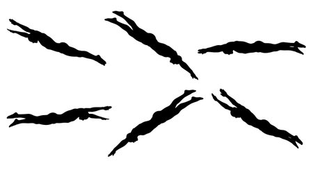 Black Solid Superman Glide Silhouettes Set of Six on White Background isolated on plain white background.のイラスト素材