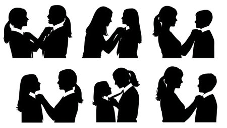 Black Solid Mother Fixing Collar Silhouettes Set of Six isolated on plain white background.のイラスト素材