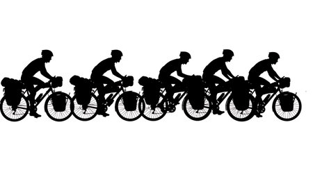 Black Solid Bicycle Touring Silhouettes Set of Six on White Background isolated on plain white background.のイラスト素材
