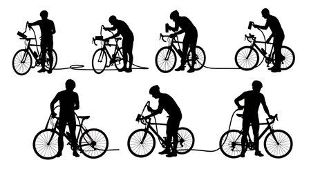 Black Solid Bicycle Wash Silhouettes Set of Six on White Background isolated on plain white background.のイラスト素材