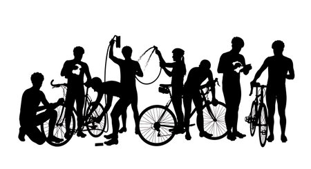 Black Solid Bicycle Wash Silhouettes Set of Six on White Background isolated on plain white background.のイラスト素材