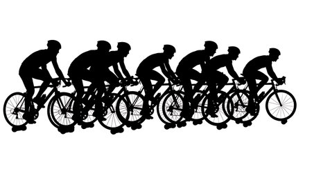 Black Solid Cyclist on Rollers Silhouettes Set of Six on White Background isolated on plain white background.のイラスト素材