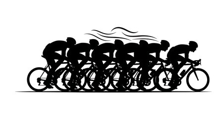 Black Solid Cyclist Headwind Struggle Silhouettes Set of Six on White Background isolated on plain white background.のイラスト素材
