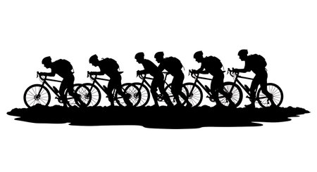 Black Solid Hike-a-Bike Silhouettes Set of Six on White Background isolated on plain white background.のイラスト素材