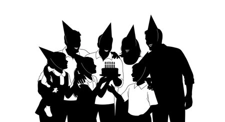 Black Solid Family Birthday Silhouettes Set of Six on White Background isolated on plain white background.のイラスト素材