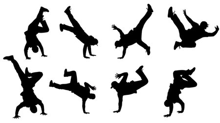 Black Solid Hip Hop Freeze Silhouettes Set of Six on White Background isolated on plain white...